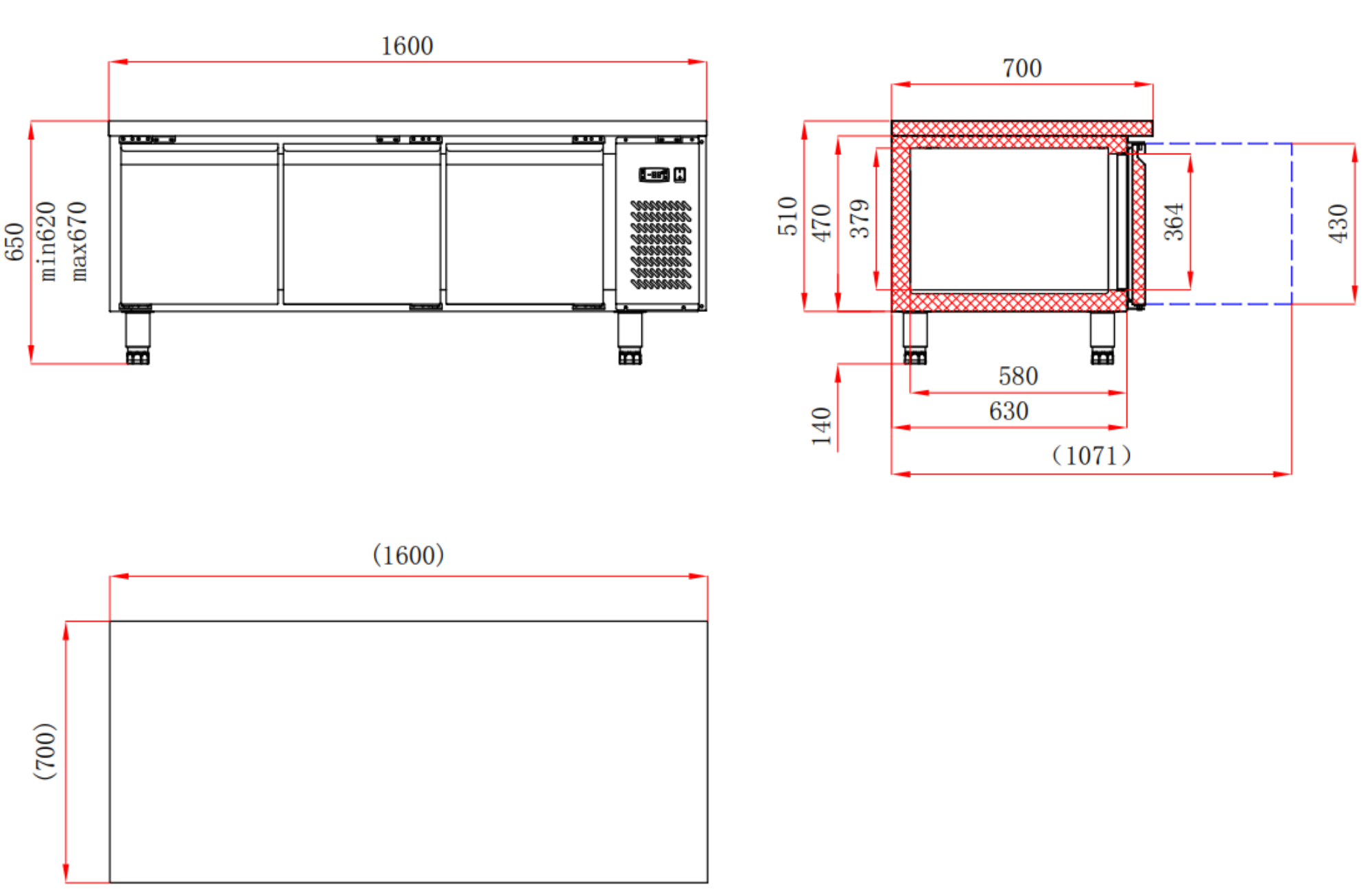 Picture of Combisteel Three-Door Refrigerated Counter - 302 L