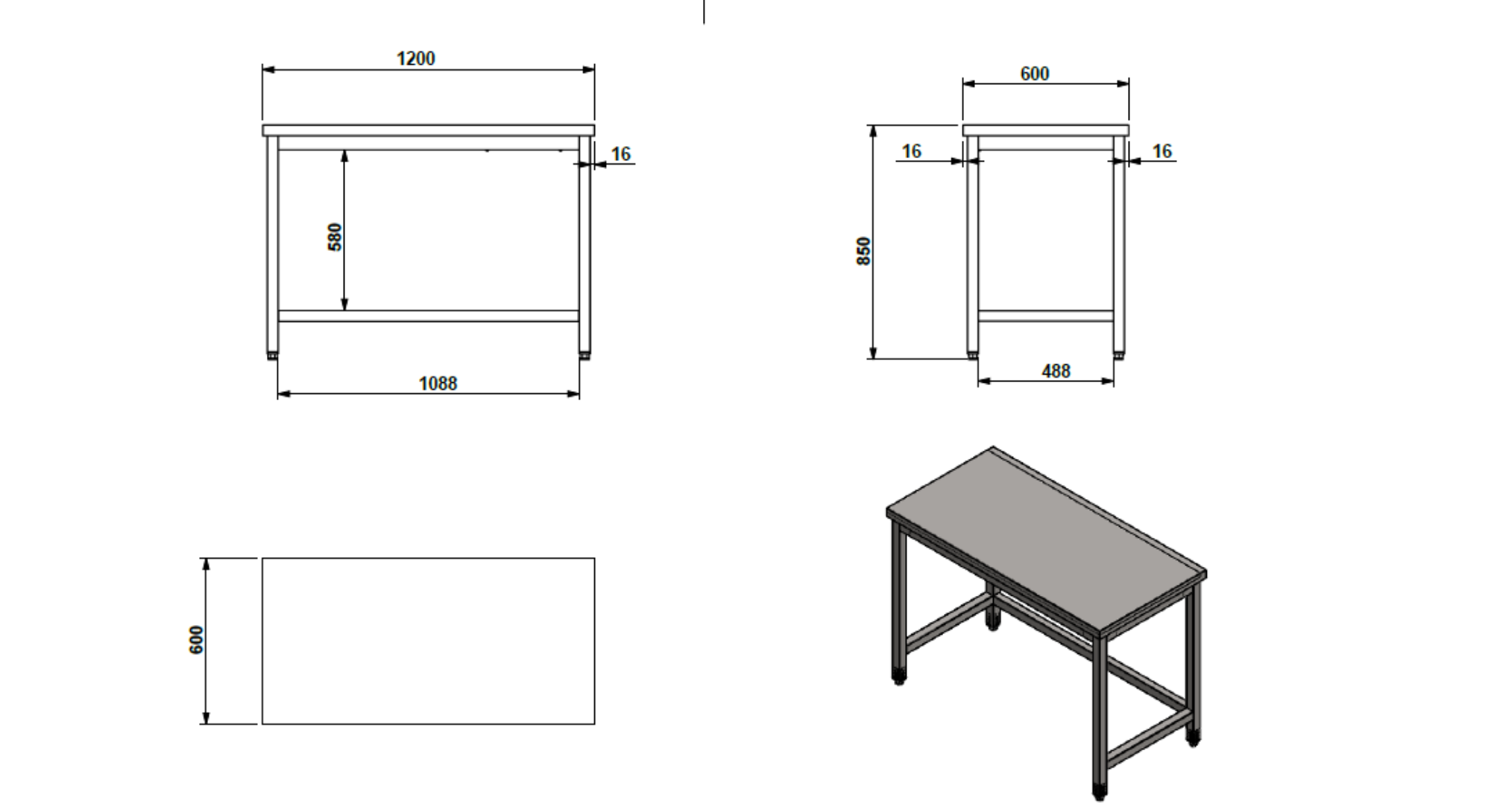 Picture of Combisteel 600 mm Open-Frame Worktable, Flat-Packed - 1200 mm