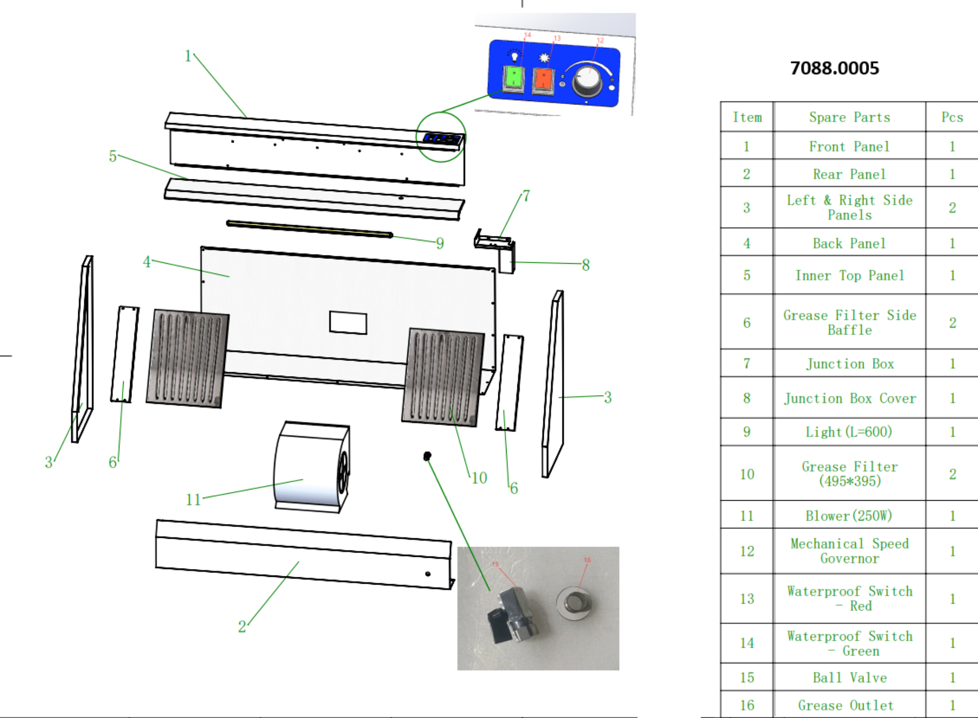 Picture of Combisteel Complete Wall-Mounted Hood - 1000 mm, 2000 m3/h