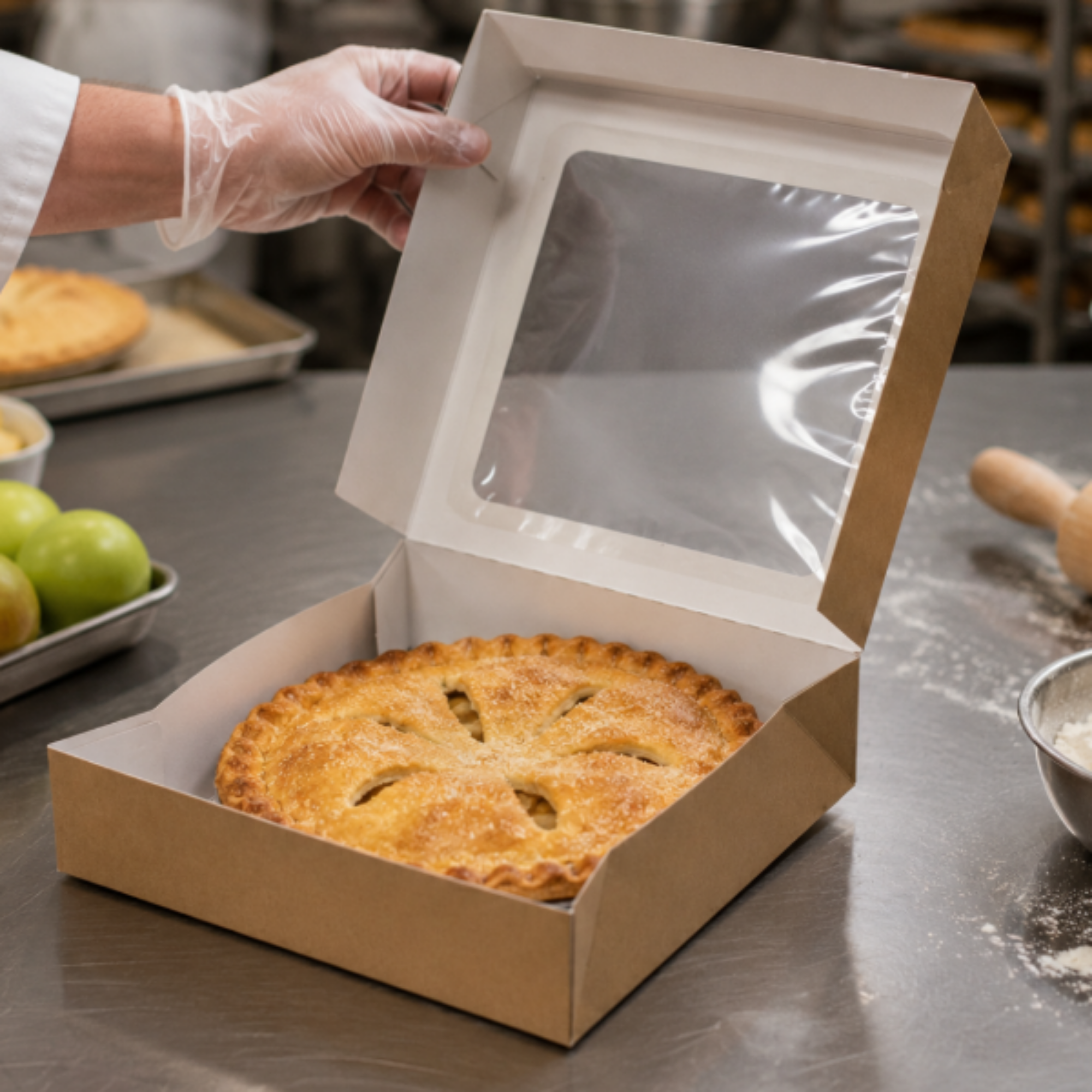 Picture of 9x9x2" Kraft brown apple tart box with window (2x25) 50 units
