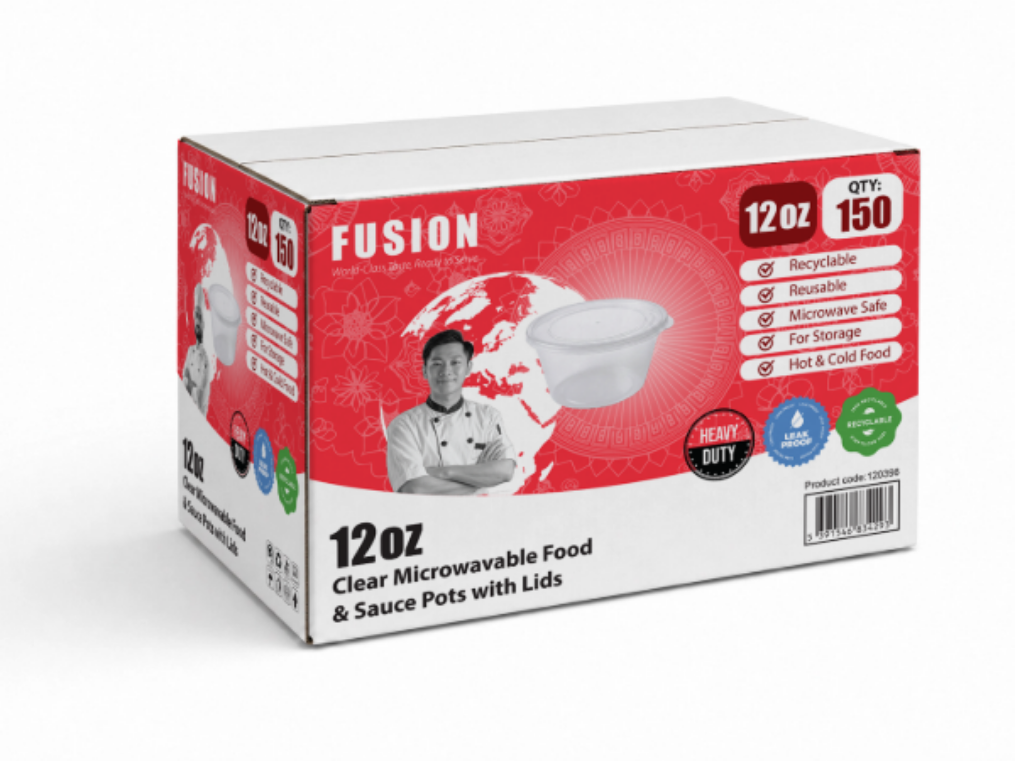 Picture of 12oz Fusion Microwavable Food & Sauce Pots with Lids-6x25
