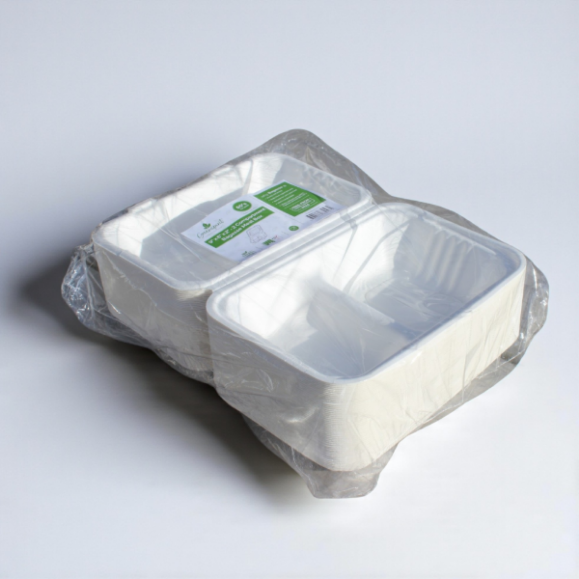 Picture of New 9"x6"x2"-2 Compartment Bagasse Meal Box(4x50's)PFAS FREE