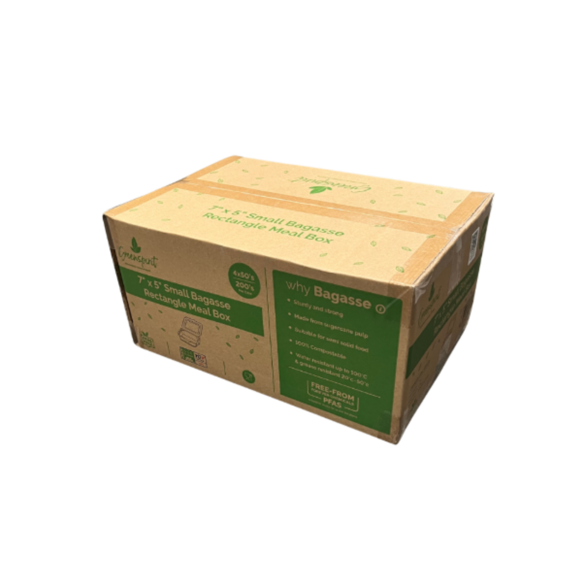 Picture of New 7"x5" Small Bagasse Rectangle Meal Box(4x50's) PFAS FREE