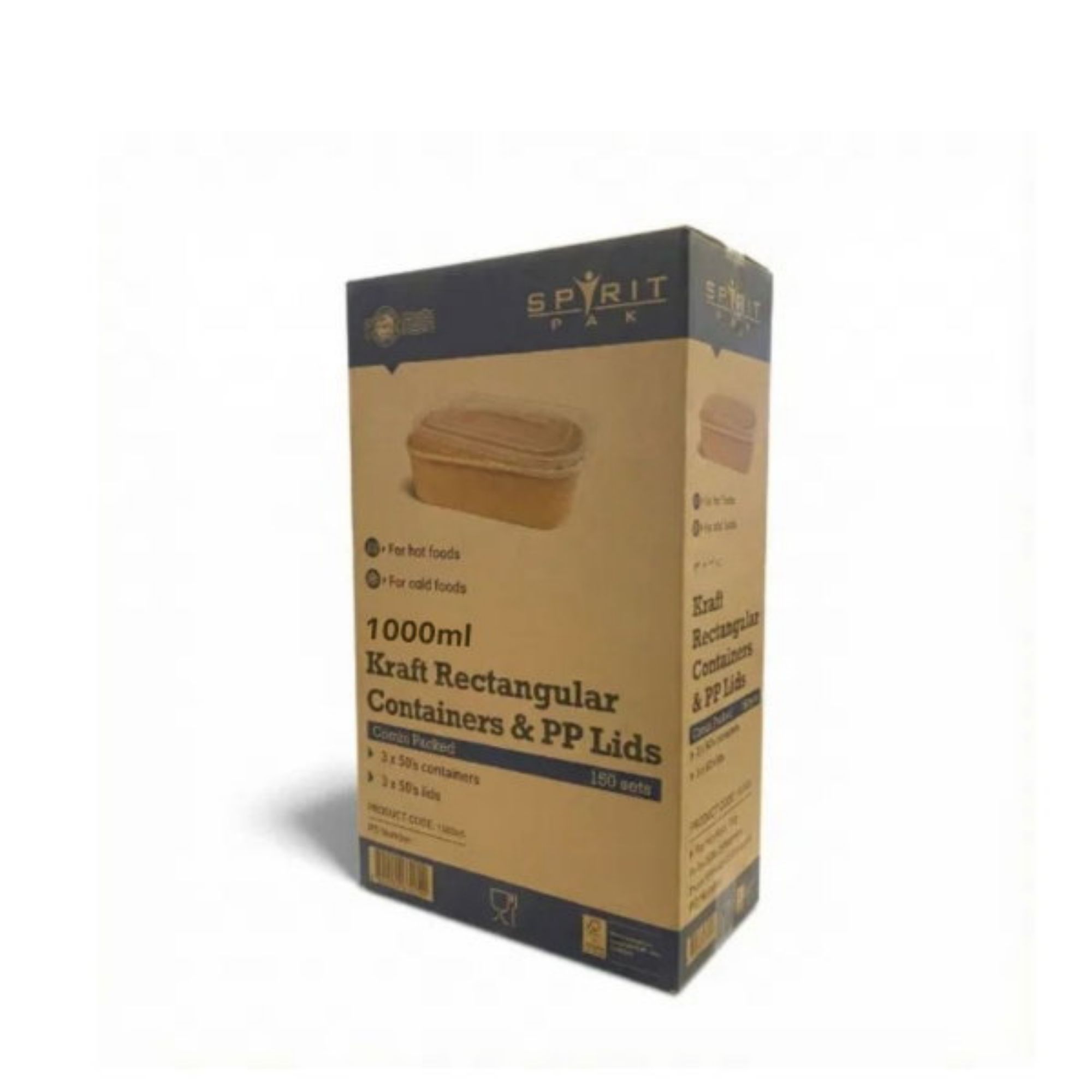 Picture of 1000ml Spiritpak Kraft Rectangular Cont & PP Lids (3x50's)
