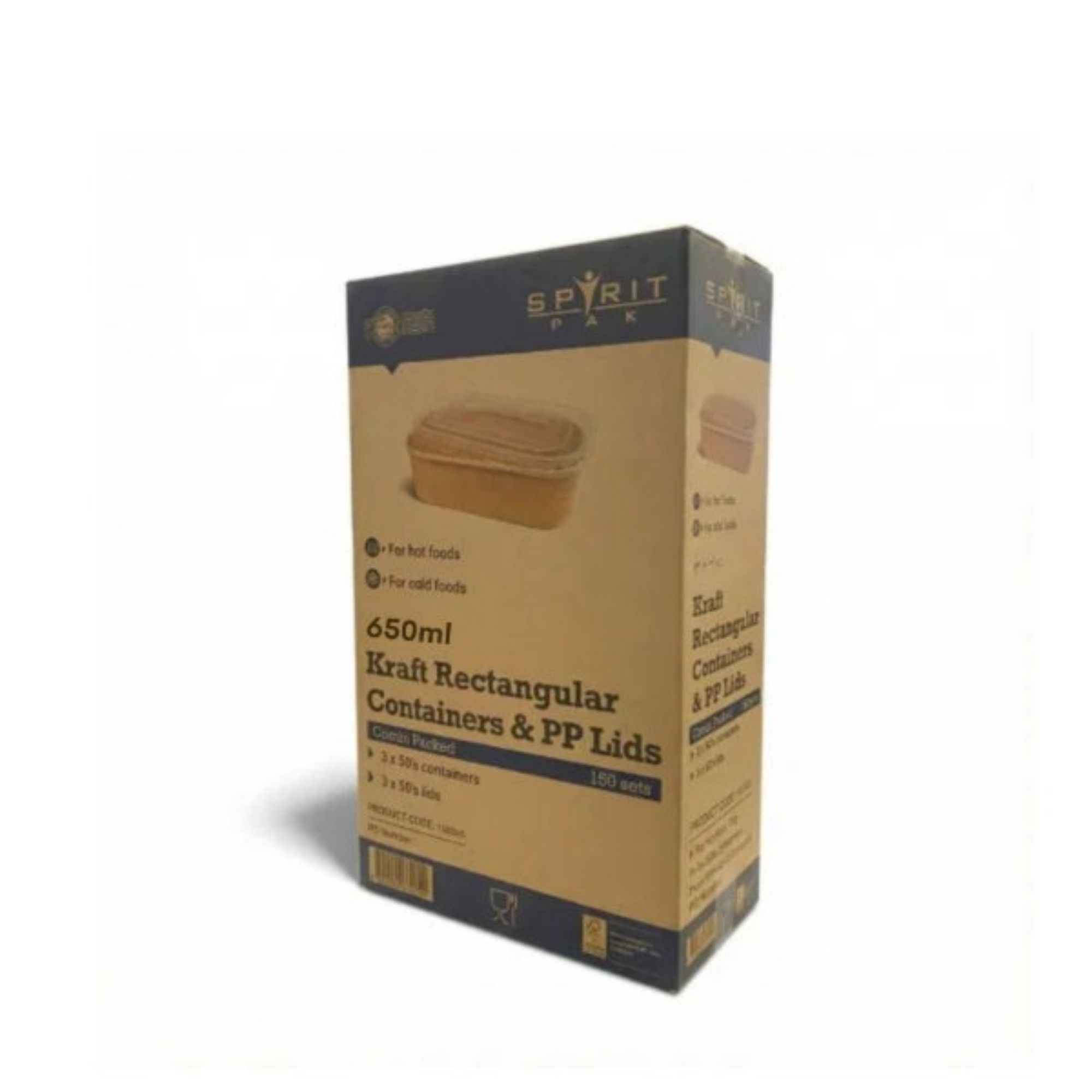 Picture of 650ml Spiritpak Kraft Rectangular Cont & PP Lids (3 x 50's)