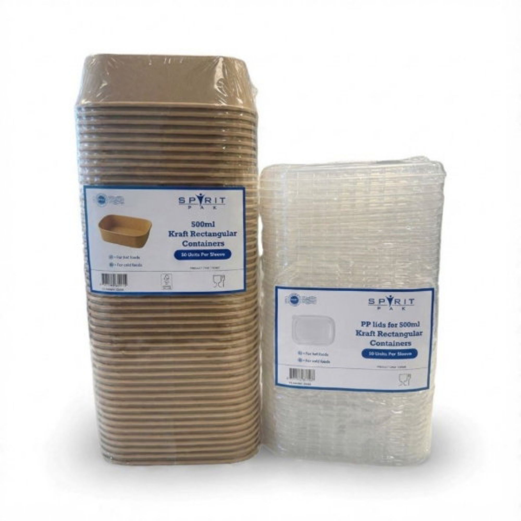 Picture of 500ml Spiritpak Kraft Rectangular Cont & PP Lids (3 x 50's)