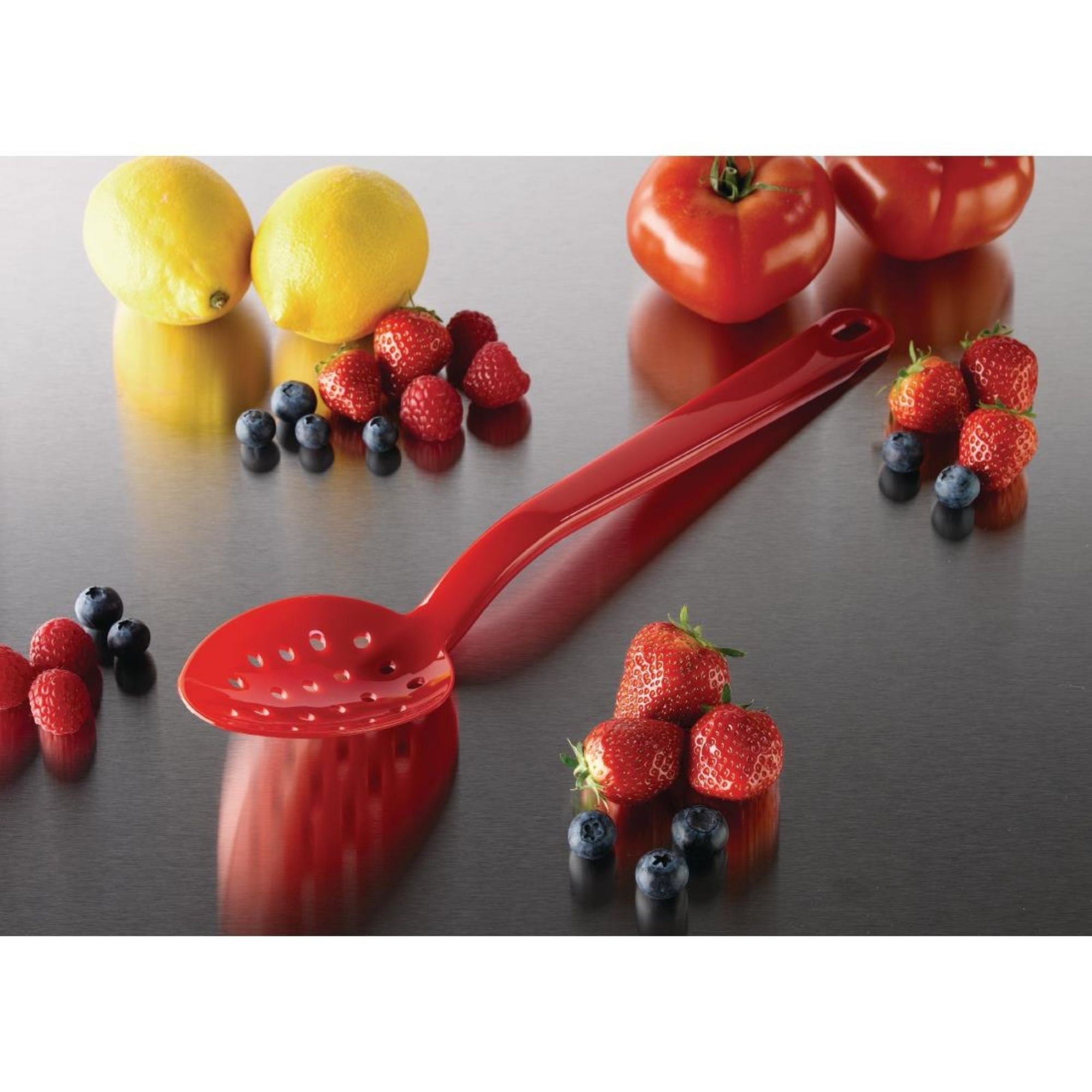 Picture of Matfer Bourgeat Exoglass Perforated Serving Spoon Red 13"