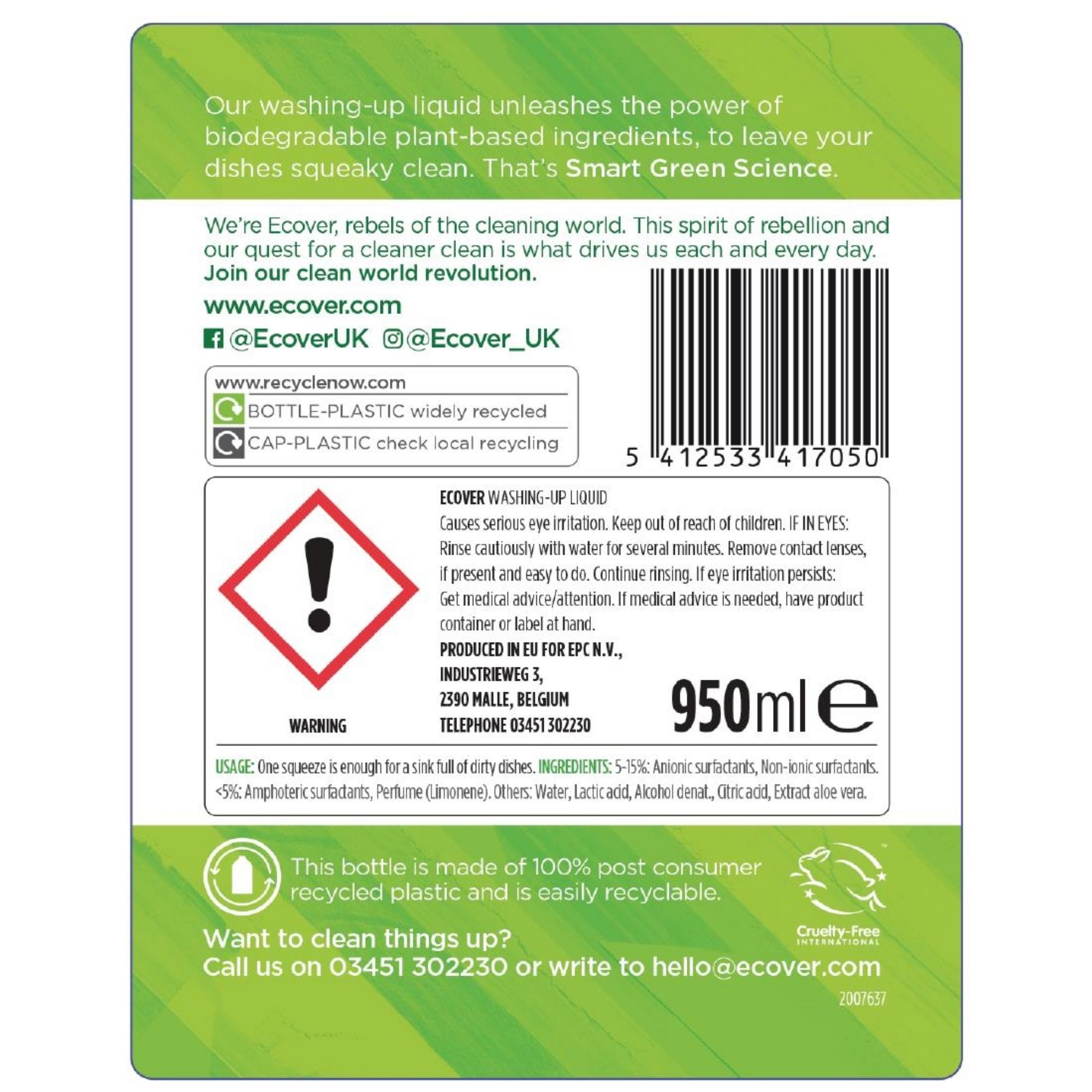 Picture of Ecover Lemon and Aloe Vera Washing Up Liquid Concentrate 950ml