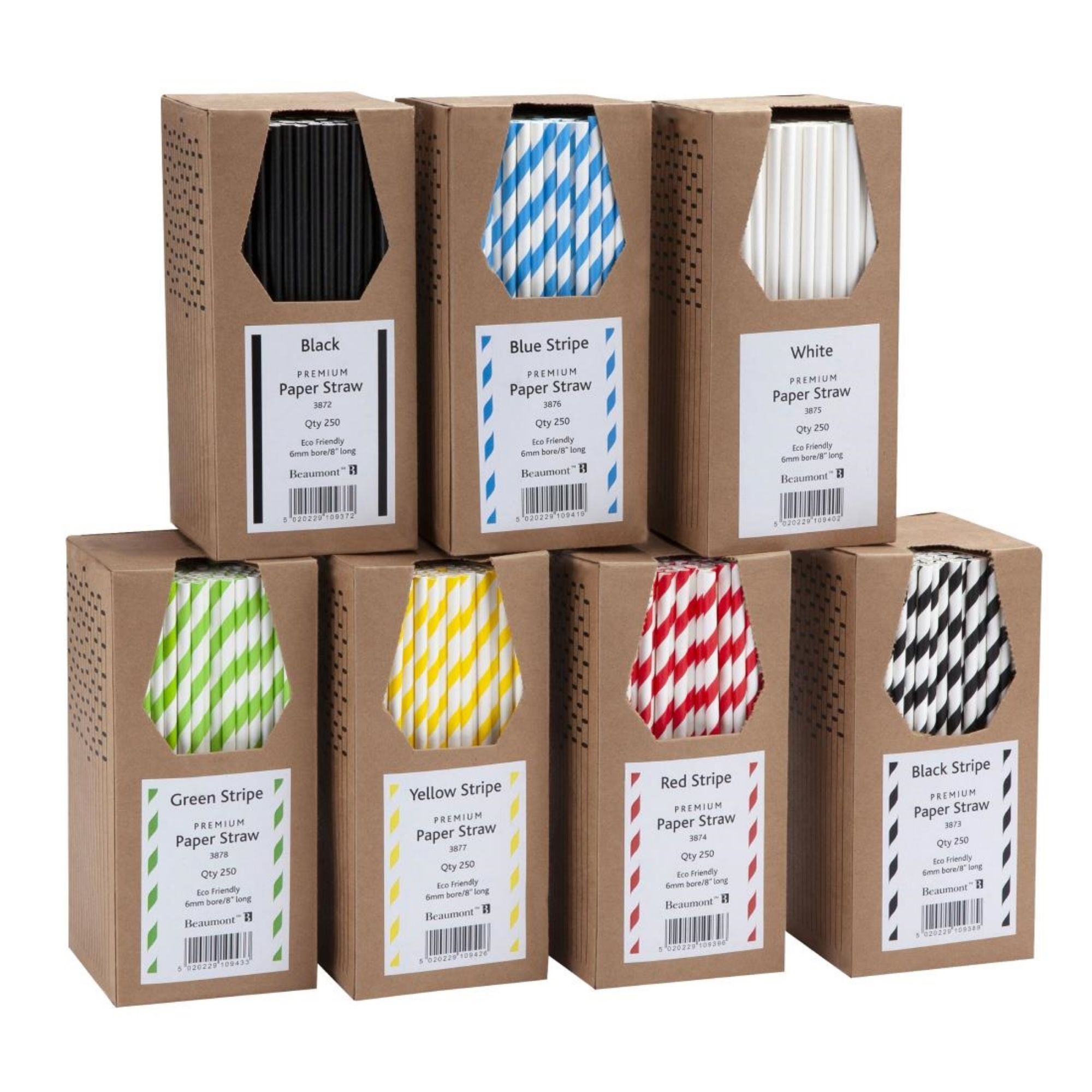 Picture of Beaumont Blue & White Stripped Bore Paper Straw 8 Inch 6mm (250 Pack)