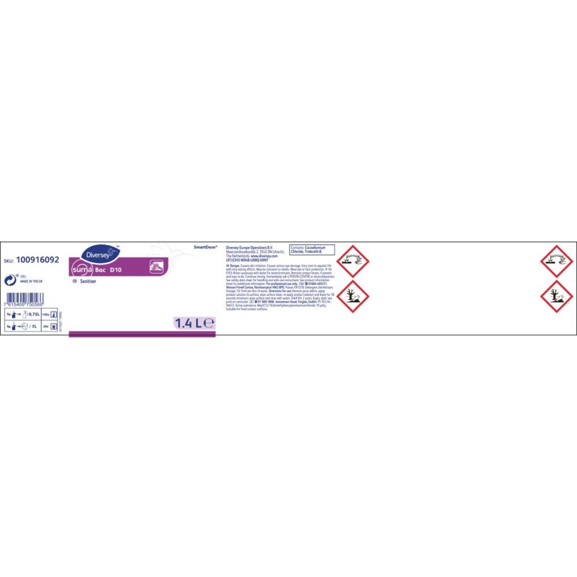 Picture of Suma SmartDose Bac D10 Cleaner and Sanitiser Super Concentrate 1.4Ltr