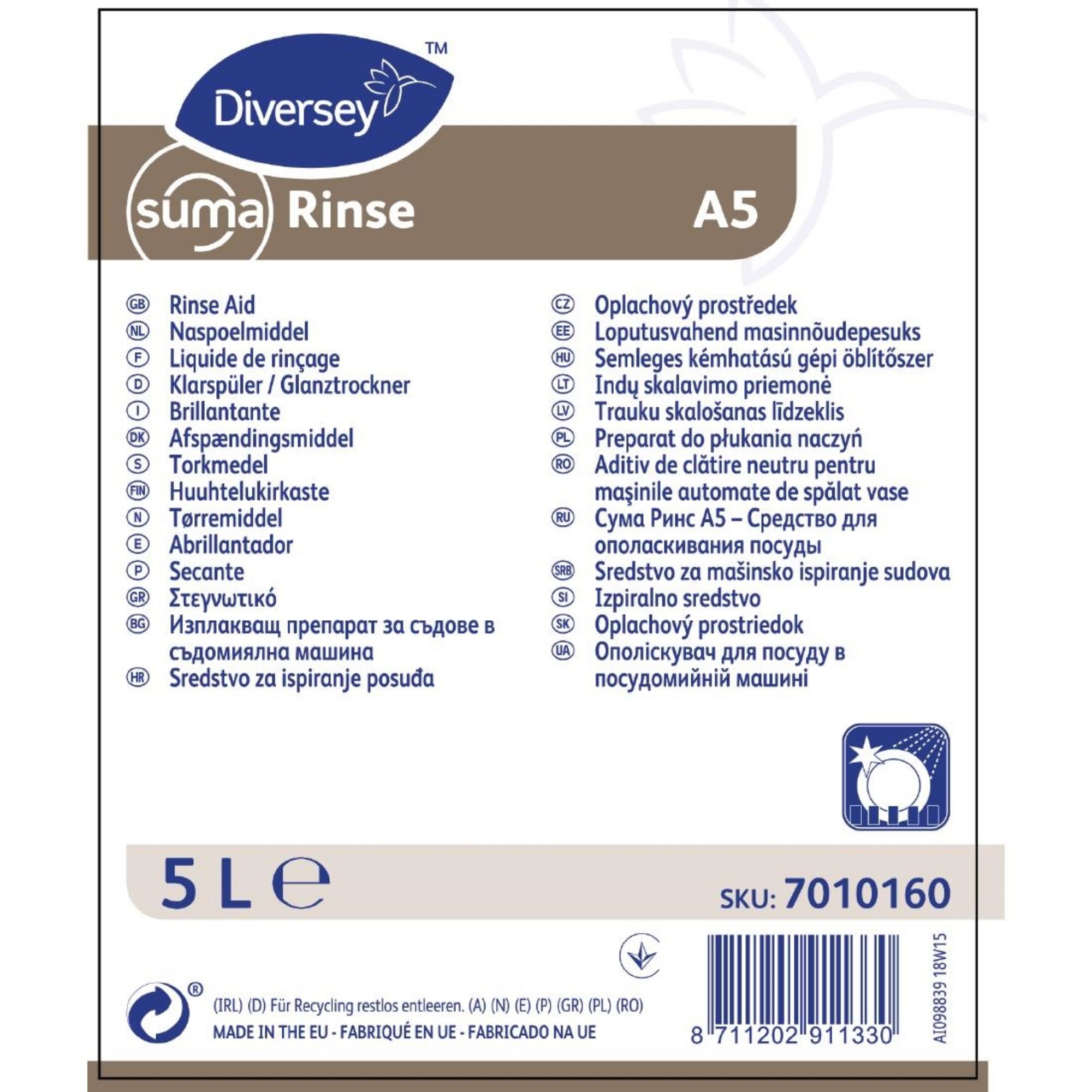 Picture of Suma A5 Warewasher Rinse Aid Concentrate 5Ltr (2 Pack)