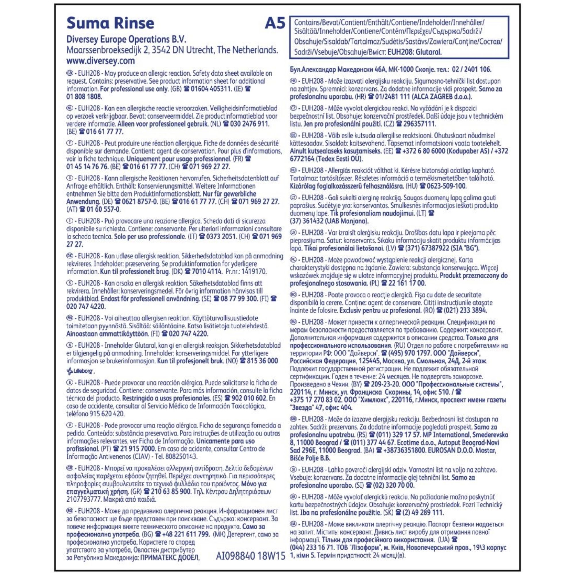Picture of Suma A5 Warewasher Rinse Aid Concentrate 5Ltr (2 Pack)