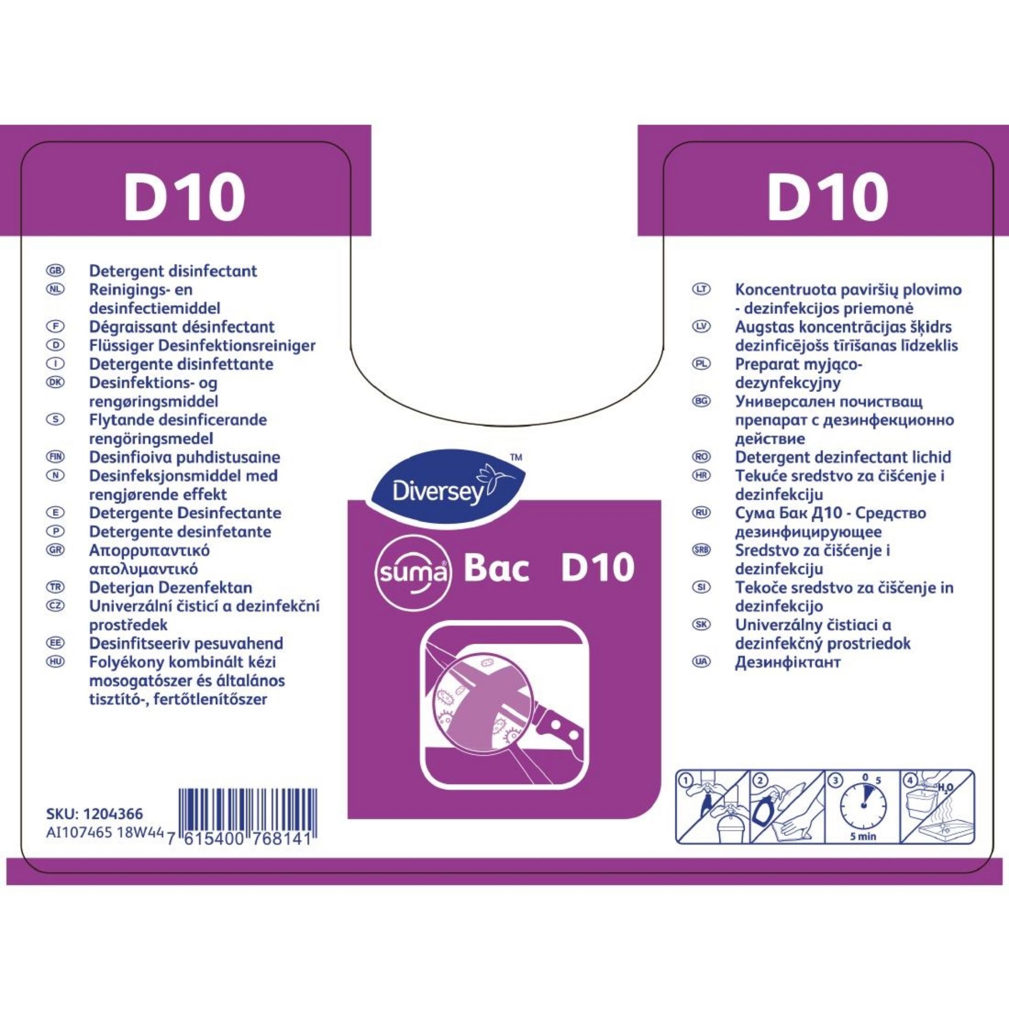 Picture of Suma D10 Cleaner and Sanitiser Refill Bottles 750ml (2 Pack)