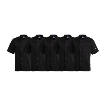 Picture of Whites Vegas Unisex Chef Jackets Short Sleeve Black L (5 Pack)
