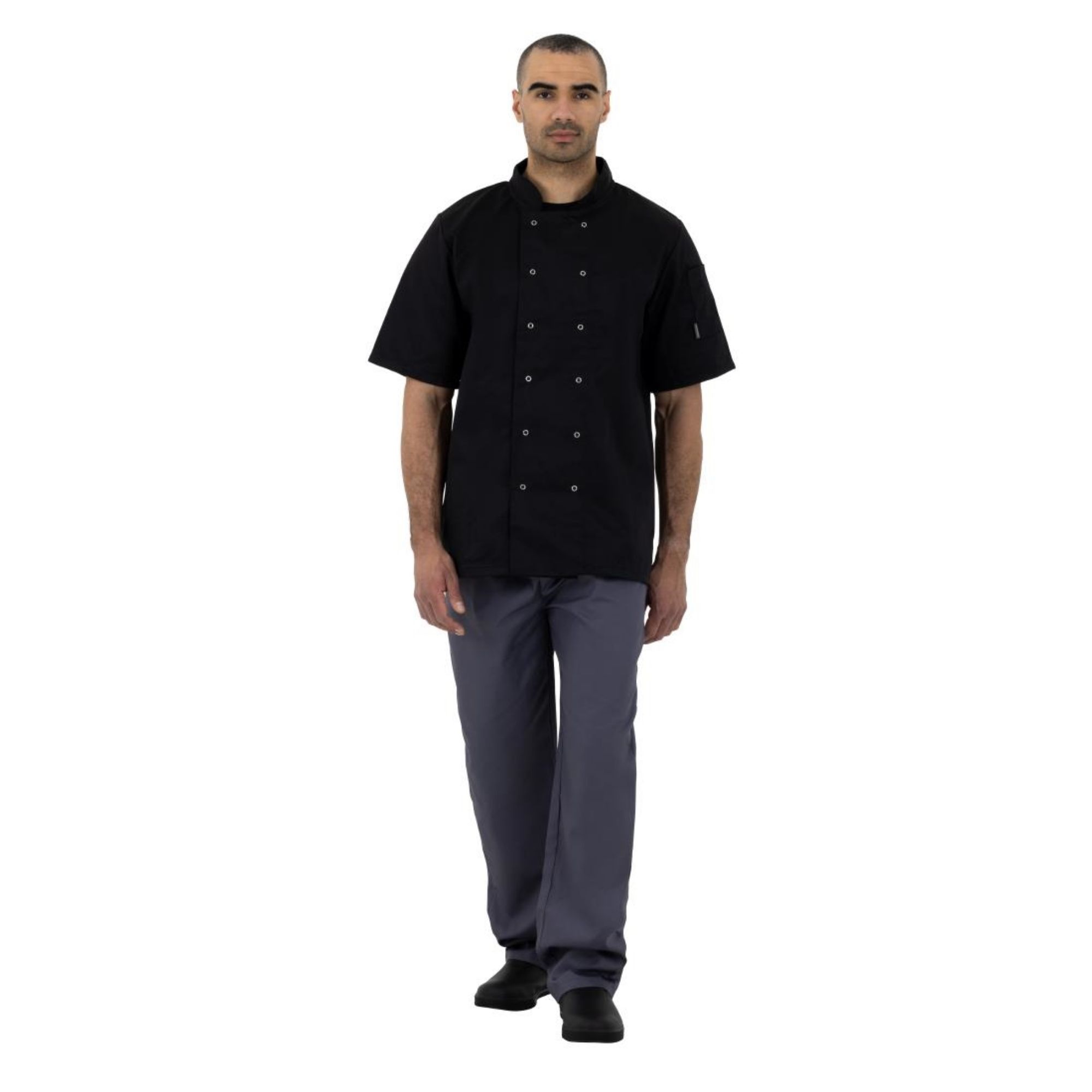 Picture of Whites Vegas Unisex Chef Jackets Short Sleeve Black M (5 Pack)