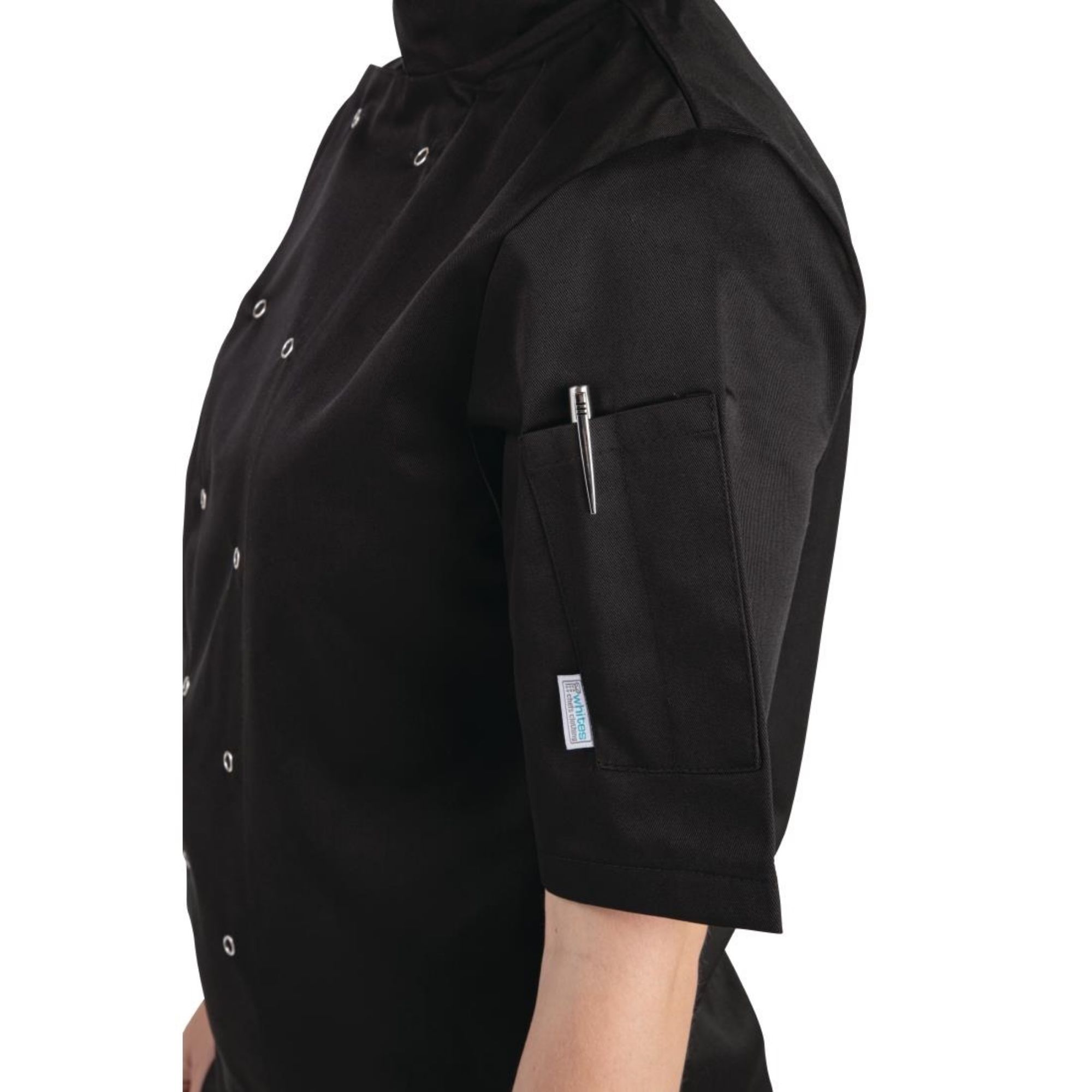 Picture of Whites Vegas Unisex Chef Jackets Short Sleeve Black S (5 Pack)