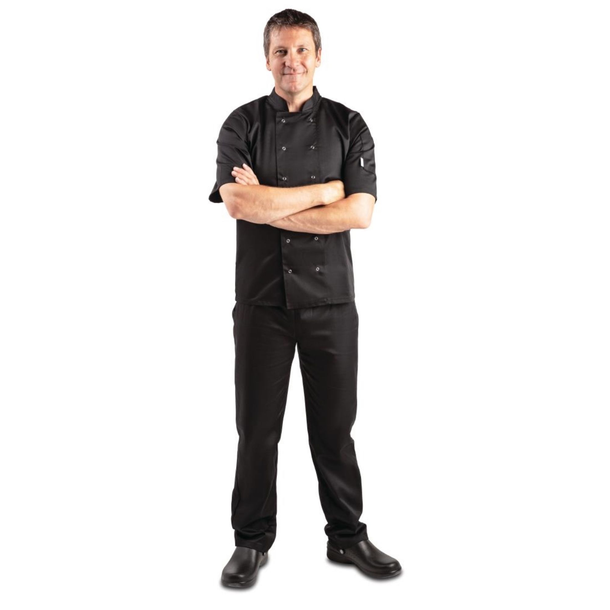 Picture of Whites Vegas Unisex Chef Jackets Short Sleeve Black M (5 Pack)
