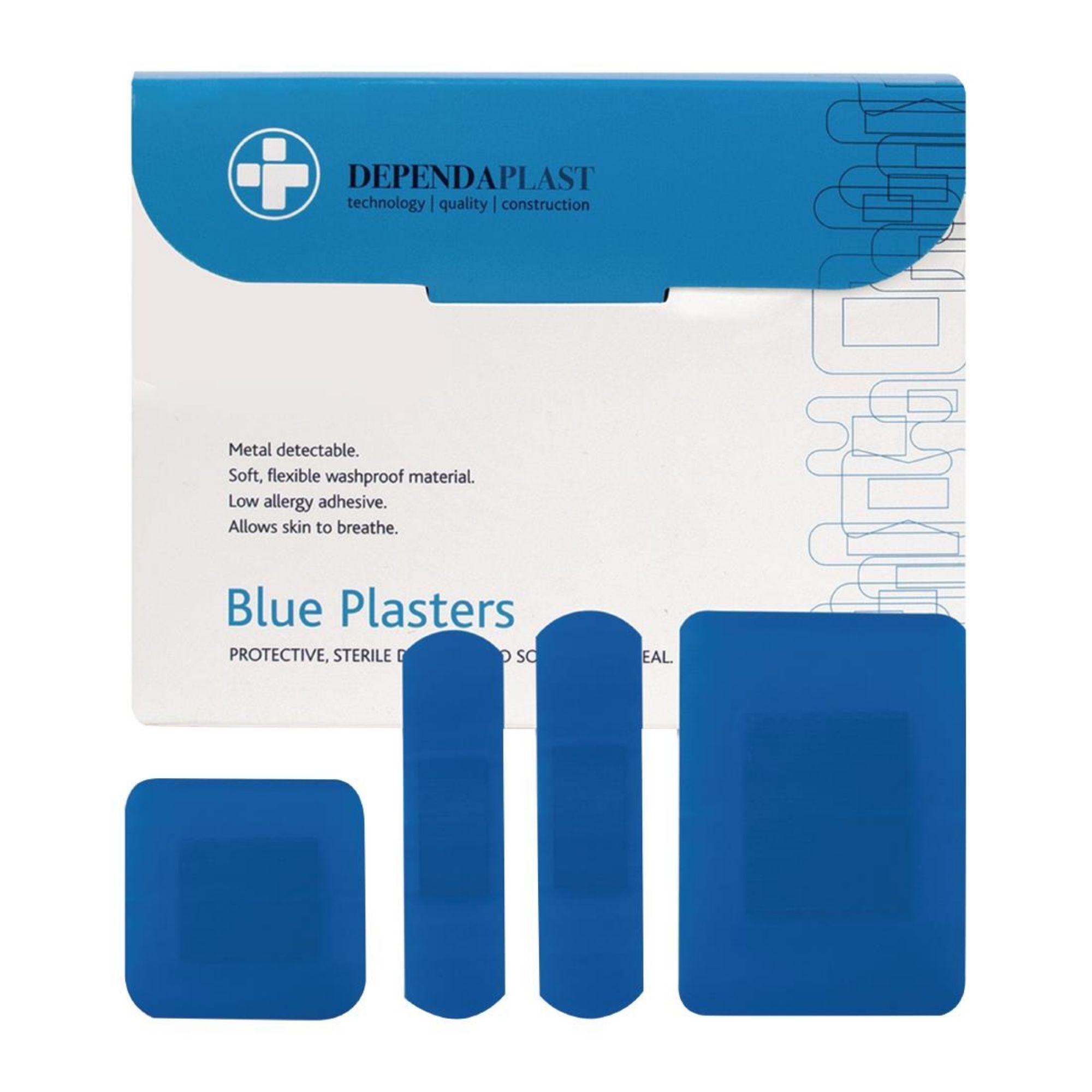 Picture of Dependaplast Blue Food Area Plasters Assorted Sizes (100 Pack)