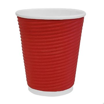 Picture of Fiesta Recyclable Coffee Cups Ripple Wall Red 225ml / 8oz (25 Pack)