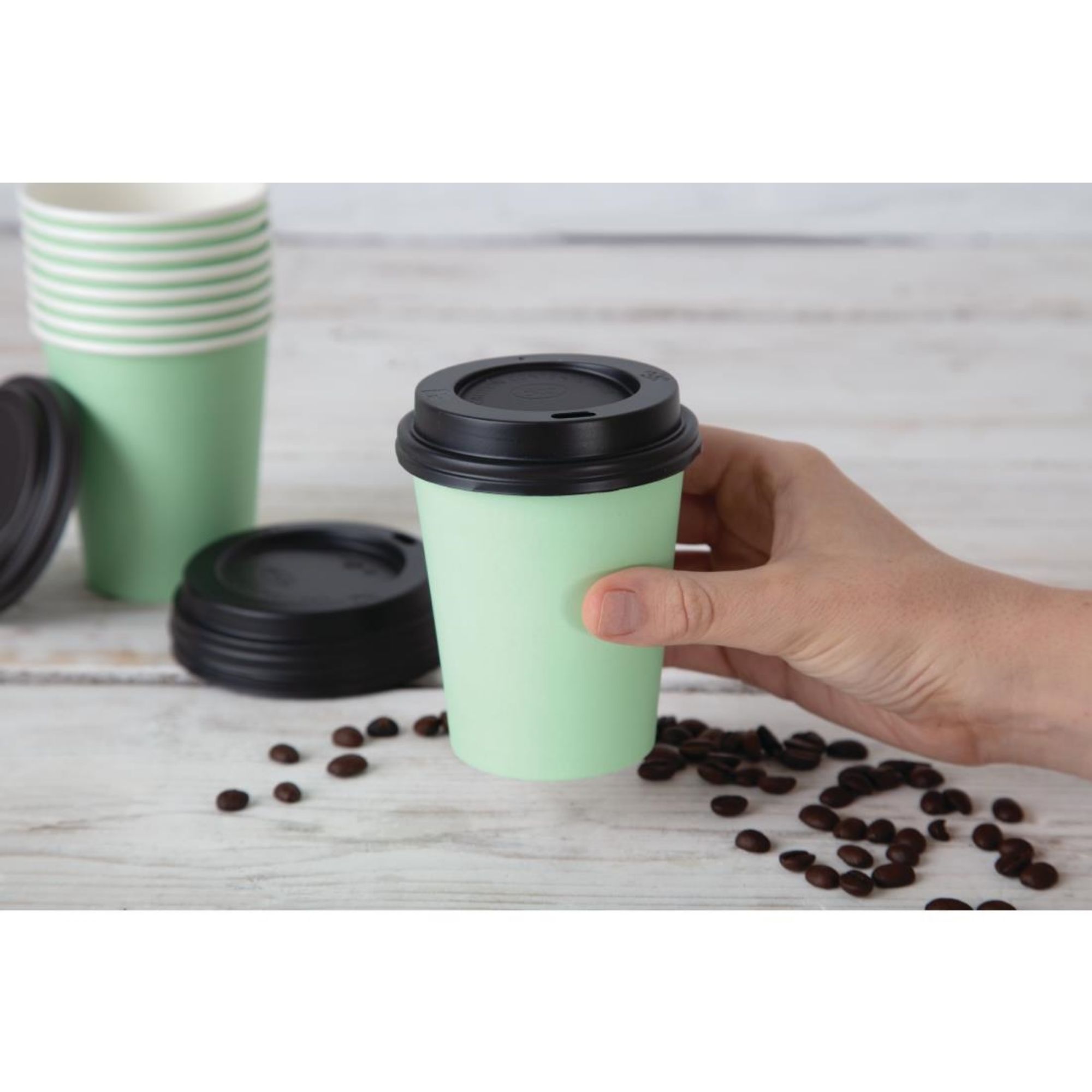 Picture of Fiesta Recyclable Coffee Cups Single Wall Turquoise 225ml / 8oz (1000 Pack)