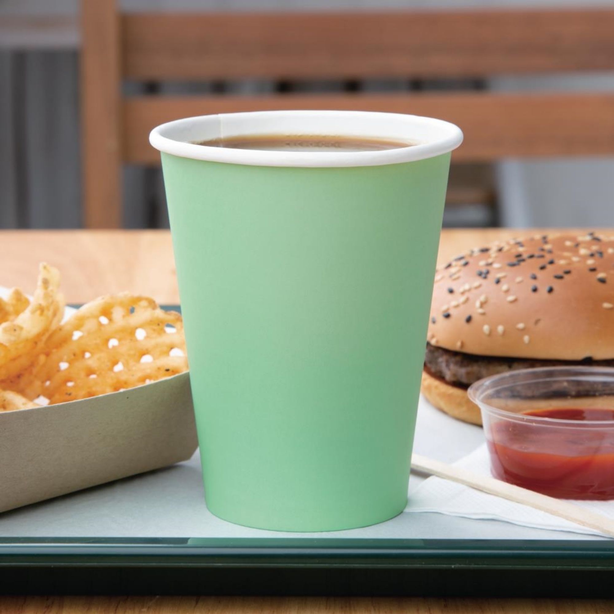 Picture of Fiesta Recyclable Single Wall Takeaway Coffee Cups Turquoise 340ml (50 Pack)