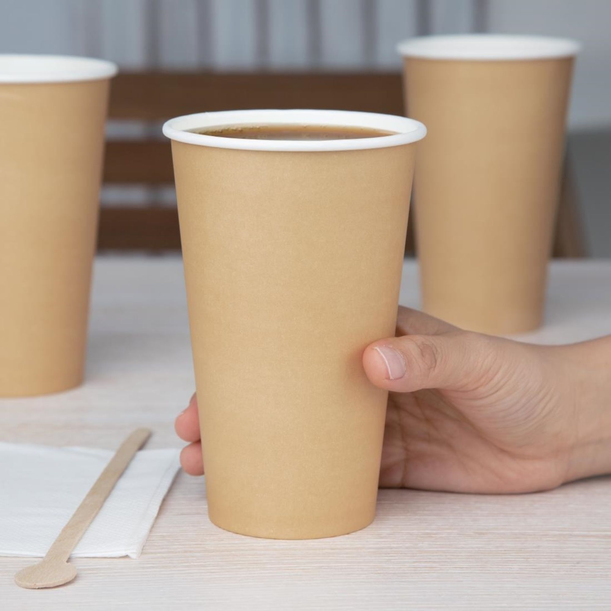Picture of Fiesta Recyclable Single Wall Takeaway Coffee Cups Kraft 455ml / 16oz (50 Pack)